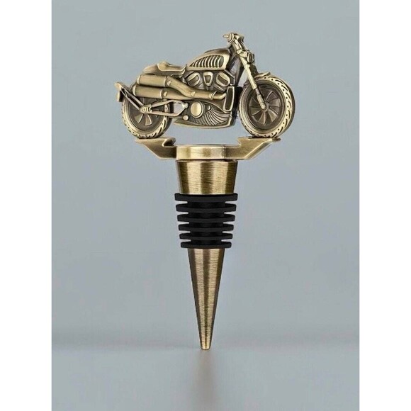 Rustic Motorcycle Biker Wine Bottle Stopper with Rubber Seal - Unique Home Bar D - Picture 2 of 5